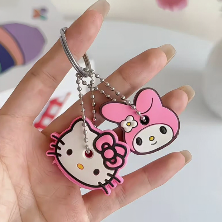 Hello Kitty & My Melody Characters Silicone Key Cap – Anti-Lost Key Holder with Metal Chain (Random Character-Pack of 3)