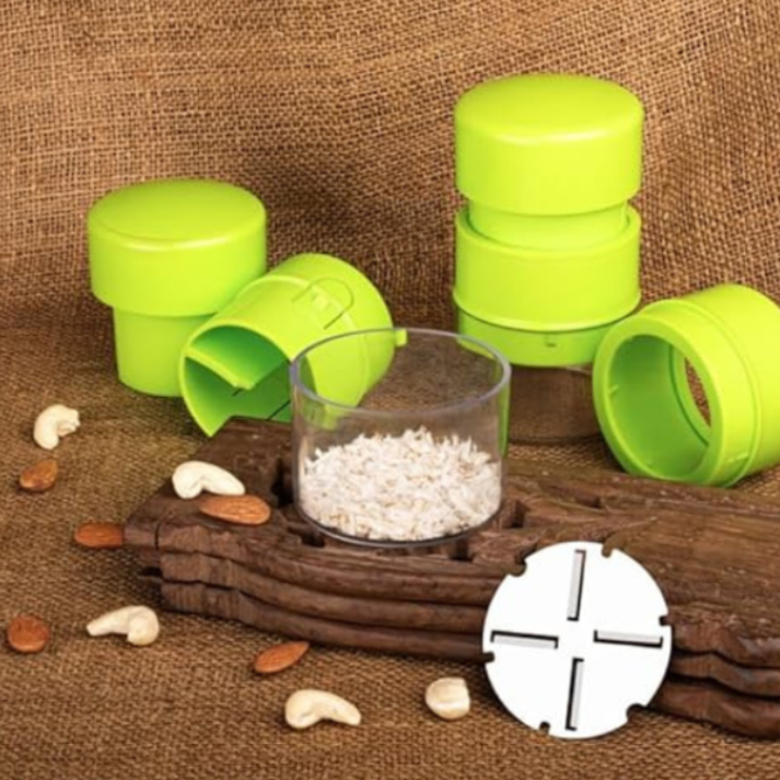 Easy Dry Fruit Cutter & Slicer (Round Shape) – Built-in Storage, Multicolor Nut Cutter for Cashews, Almonds, and Dry Fruits