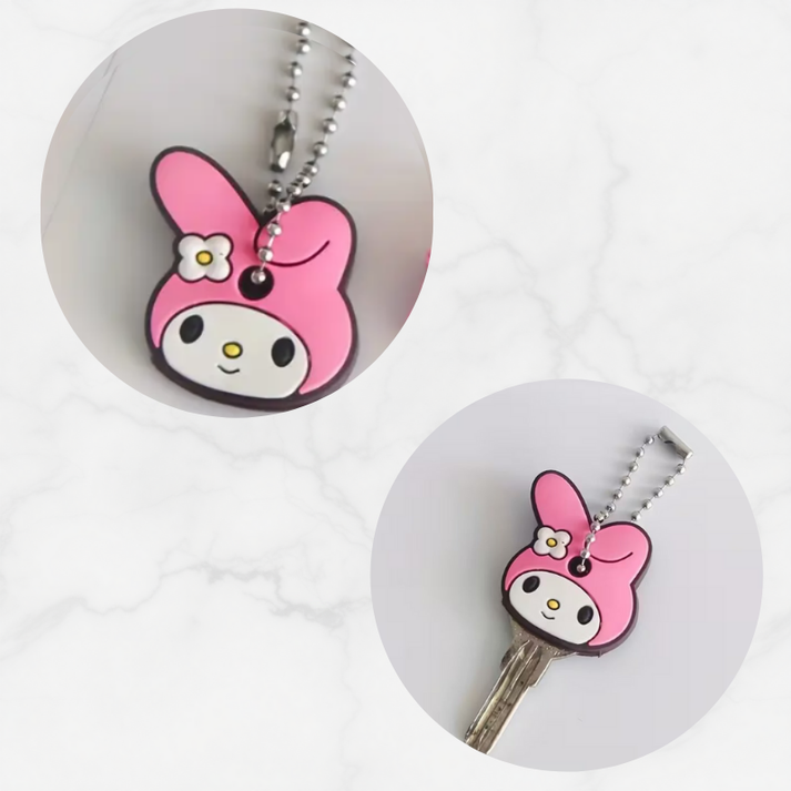 Hello Kitty & My Melody Characters Silicone Key Cap – Anti-Lost Key Holder with Metal Chain (Random Character-Pack of 3)