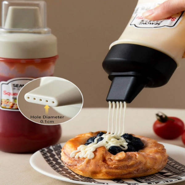 5 Hole Squeeze Sauce Bottle (280ML) – Portable Plastic Condiment Dispenser with Lid | Buy 1 Get 1 Free | Multi-Hole Sauce & Dressing Bottle for Kitchen