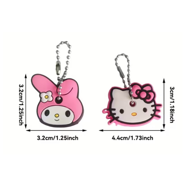 Hello Kitty & My Melody Characters Silicone Key Cap – Anti-Lost Key Holder with Metal Chain (Random Character-Pack of 3)